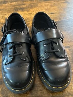 Dr. Martens Black Leather Derby with Buckle Strap